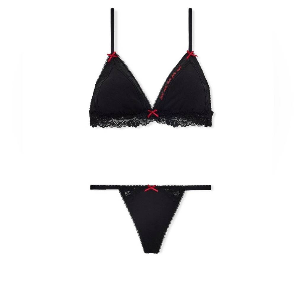 PINK Victoria’s Secret Elegant Black Lace Bra with Red Accents Limited Edition